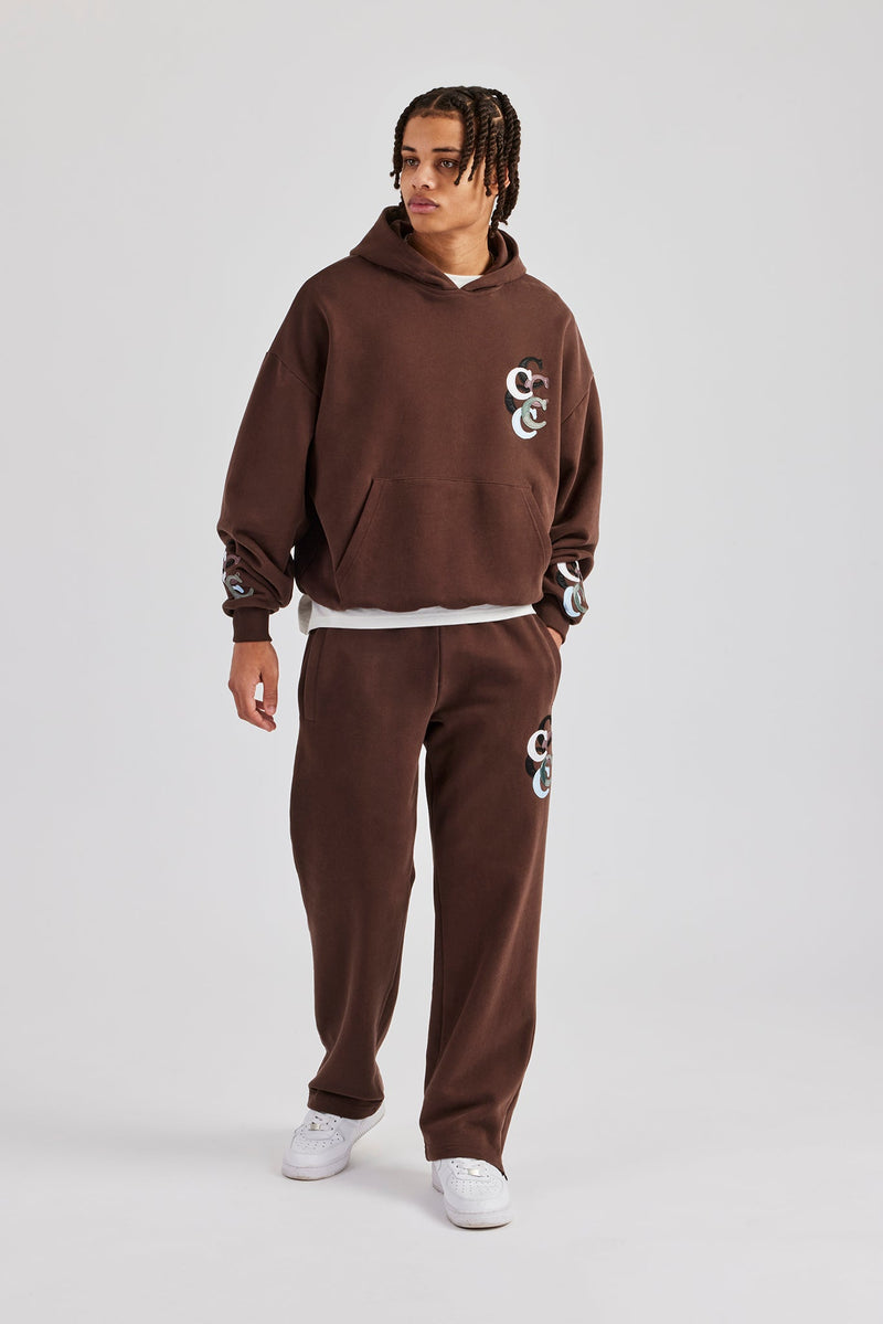 Washed Layered Applique Tracksuit - Chocolate