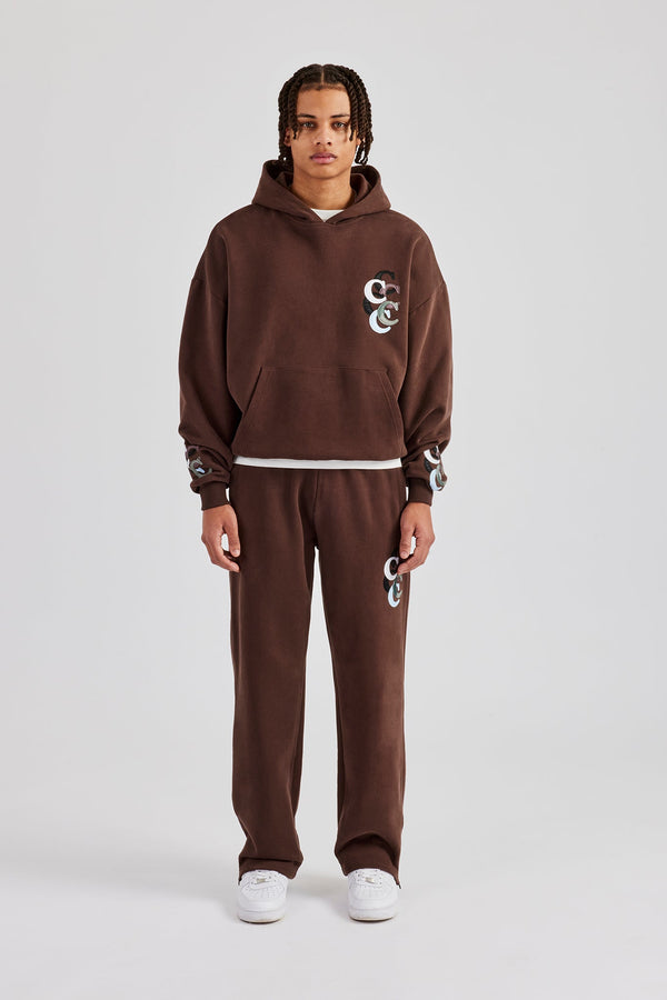 Washed Layered Applique Tracksuit - Chocolate