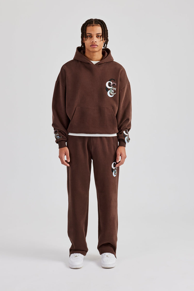 Washed Layered Applique Tracksuit - Chocolate