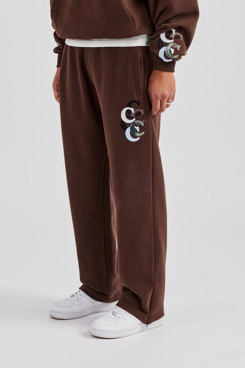 Washed Layered Applique Jogger - Chocolate