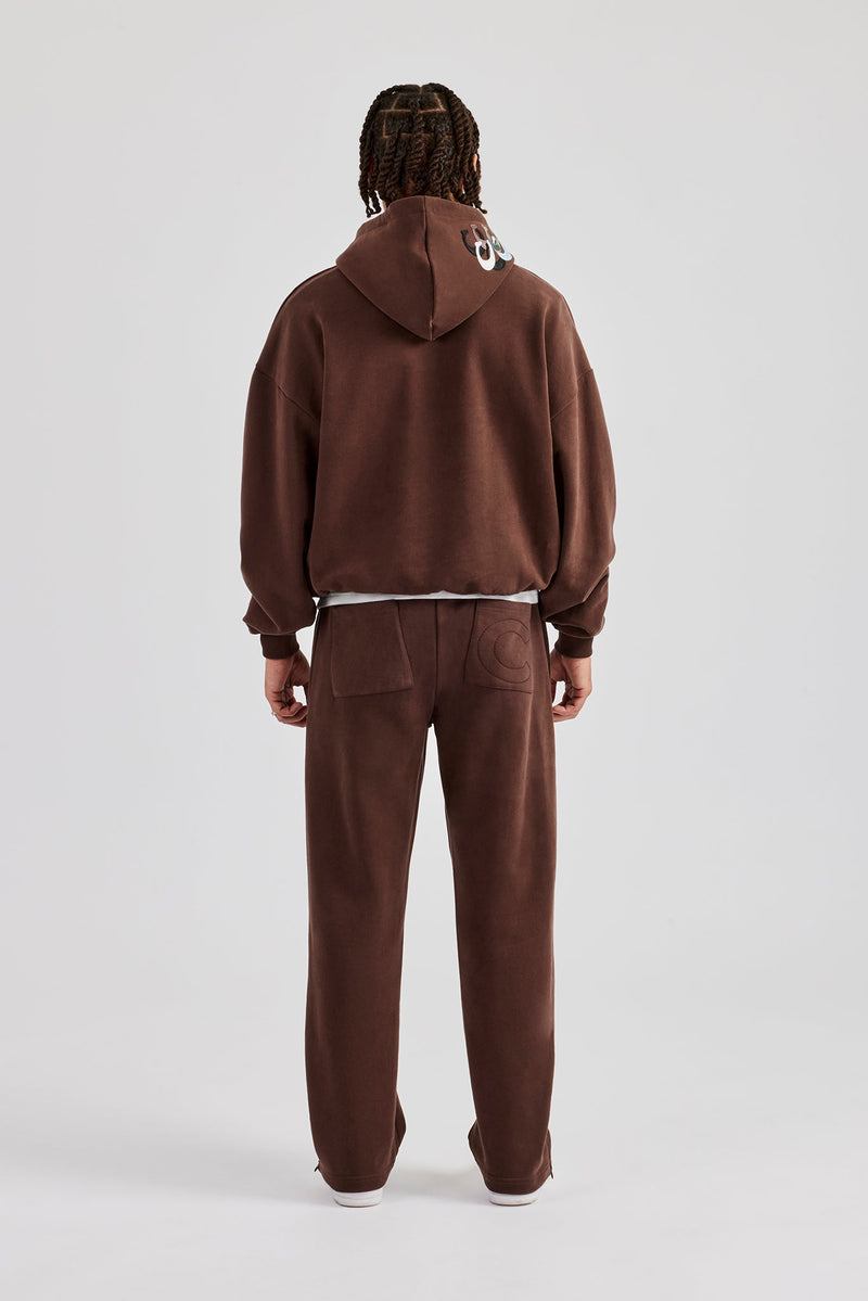 Washed Layered Applique Tracksuit - Chocolate