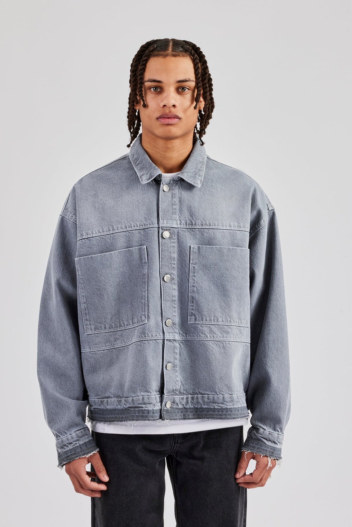 Mens Contrast Stitch Denim Jacket - Washed Grey | Mens Denim