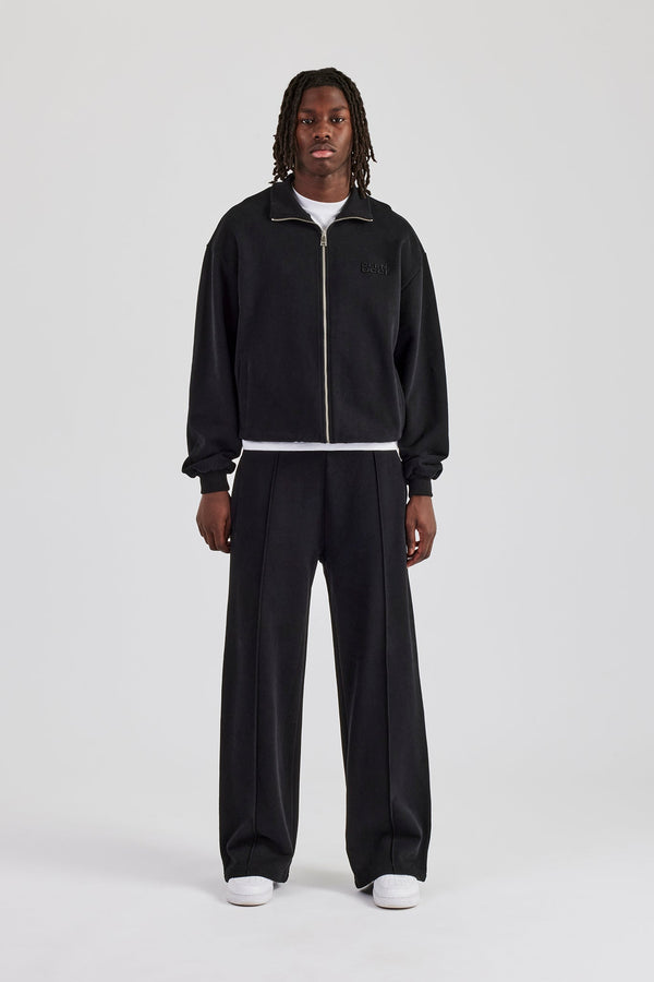 Funnel Neck Jersey Jacket & Straight Leg Trouser - Black