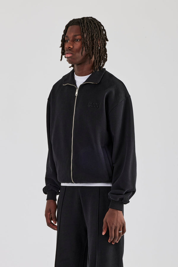 Funnel Neck Jersey Jacket - Black