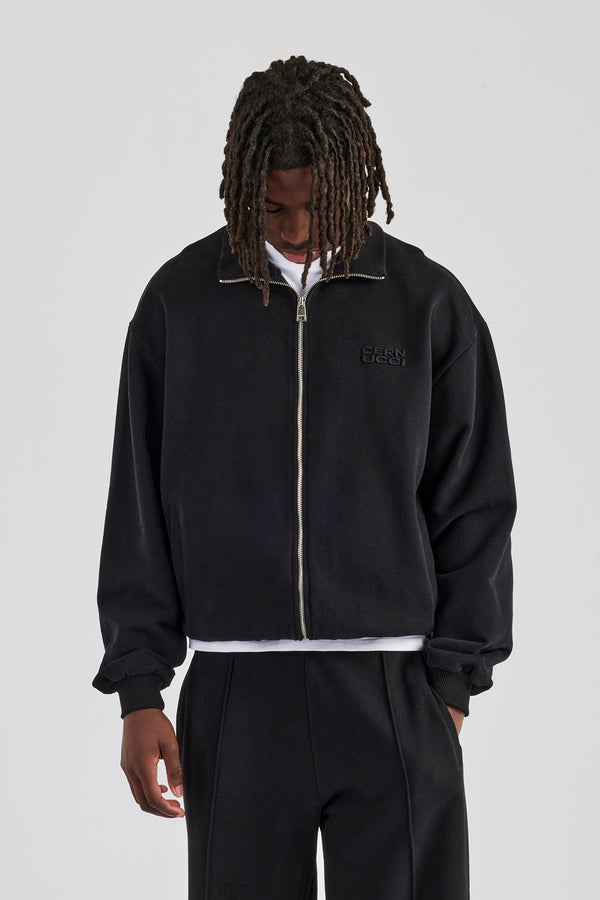 Funnel Neck Jersey Jacket - Black