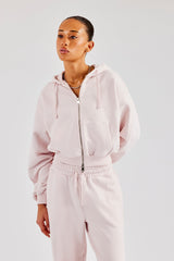 Boxy Zip Through Panelled Hoodie - Pink