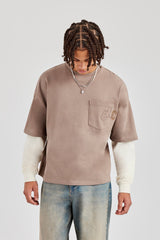 Layered Applique Long Sleeve T-Shirt - Washed Taupe