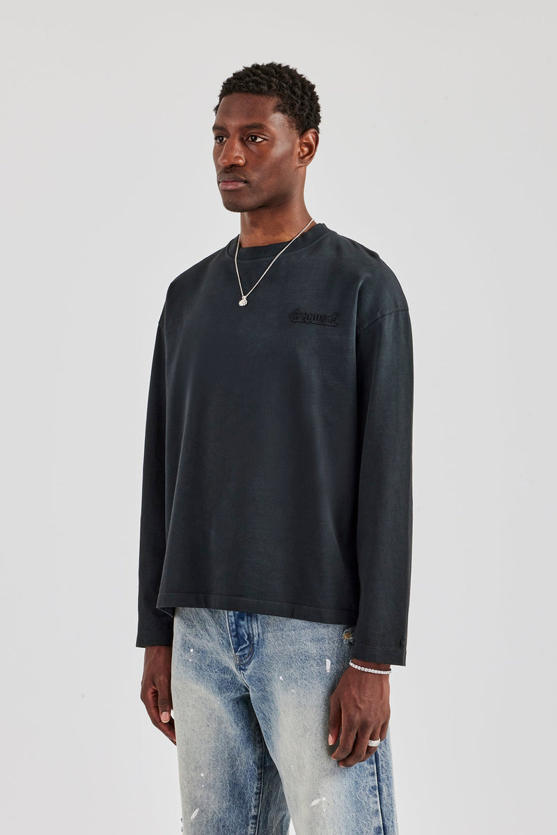 Washed Cernucci Long Sleeve T-Shirt - Black