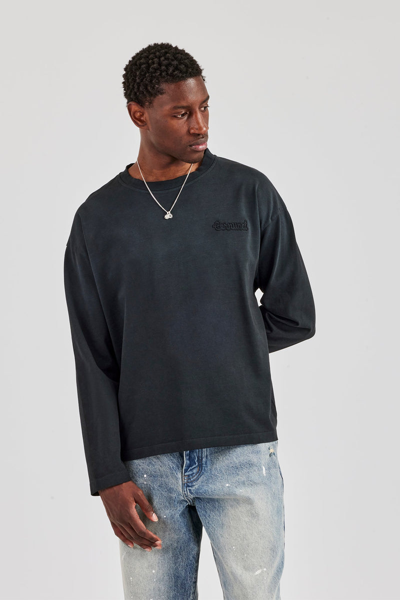 Washed Cernucci Long Sleeve T-Shirt - Black