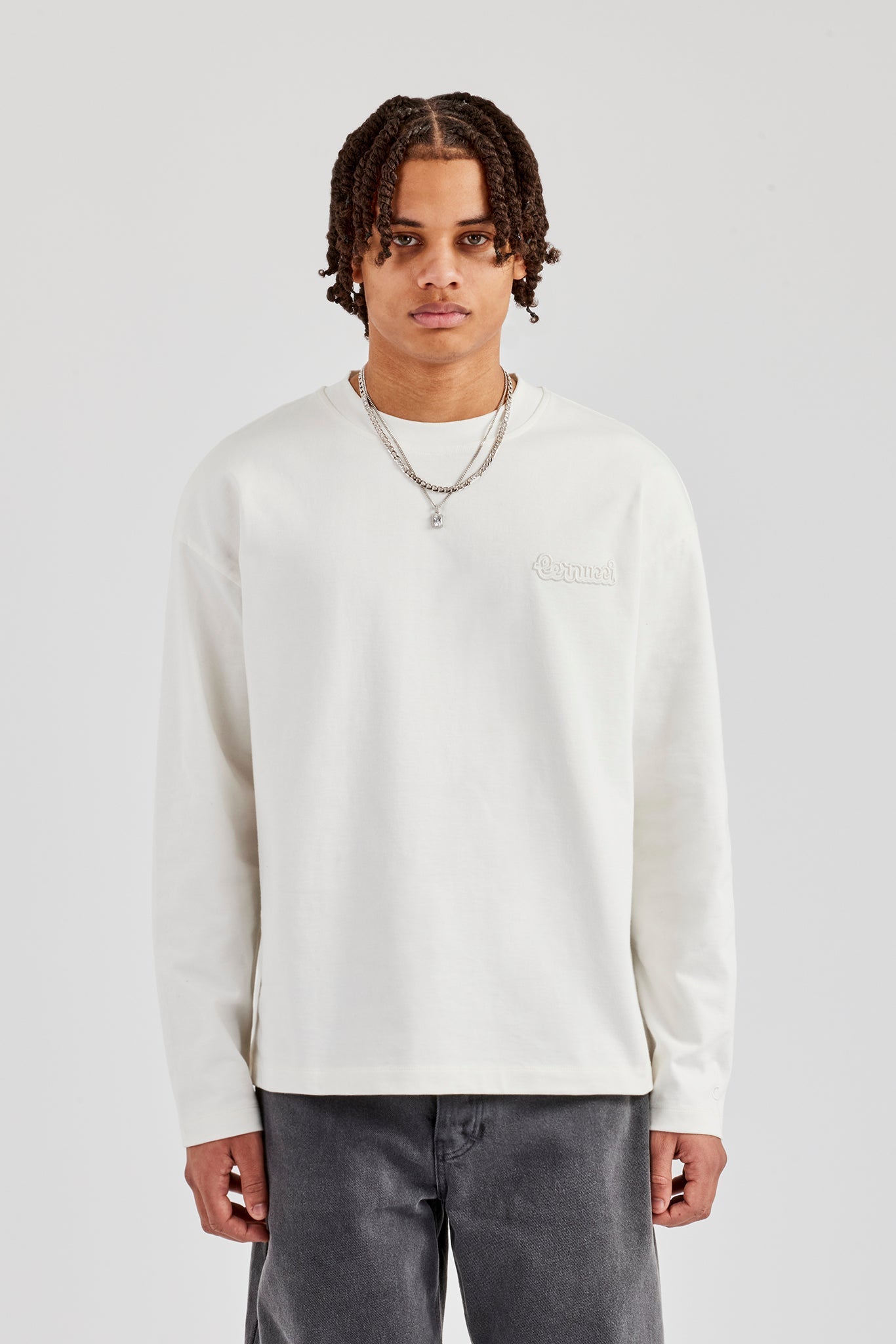 Washed Cernucci Long Sleeve T-Shirt - Off White