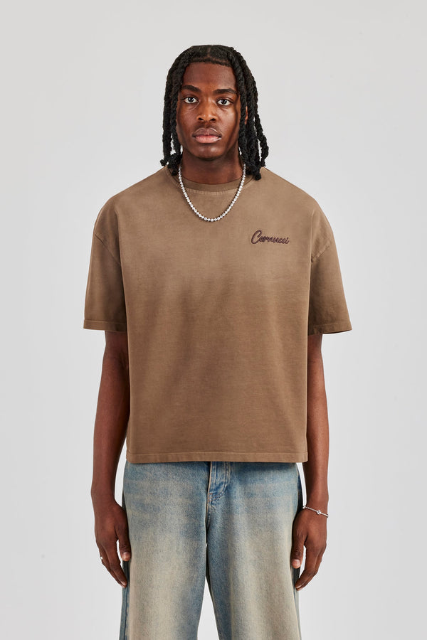 Washed Script Short Sleeve T-Shirt - Chocolate