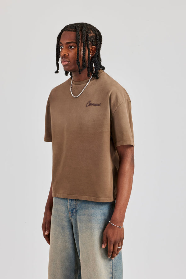 Washed Script Short Sleeve T-Shirt - Chocolate