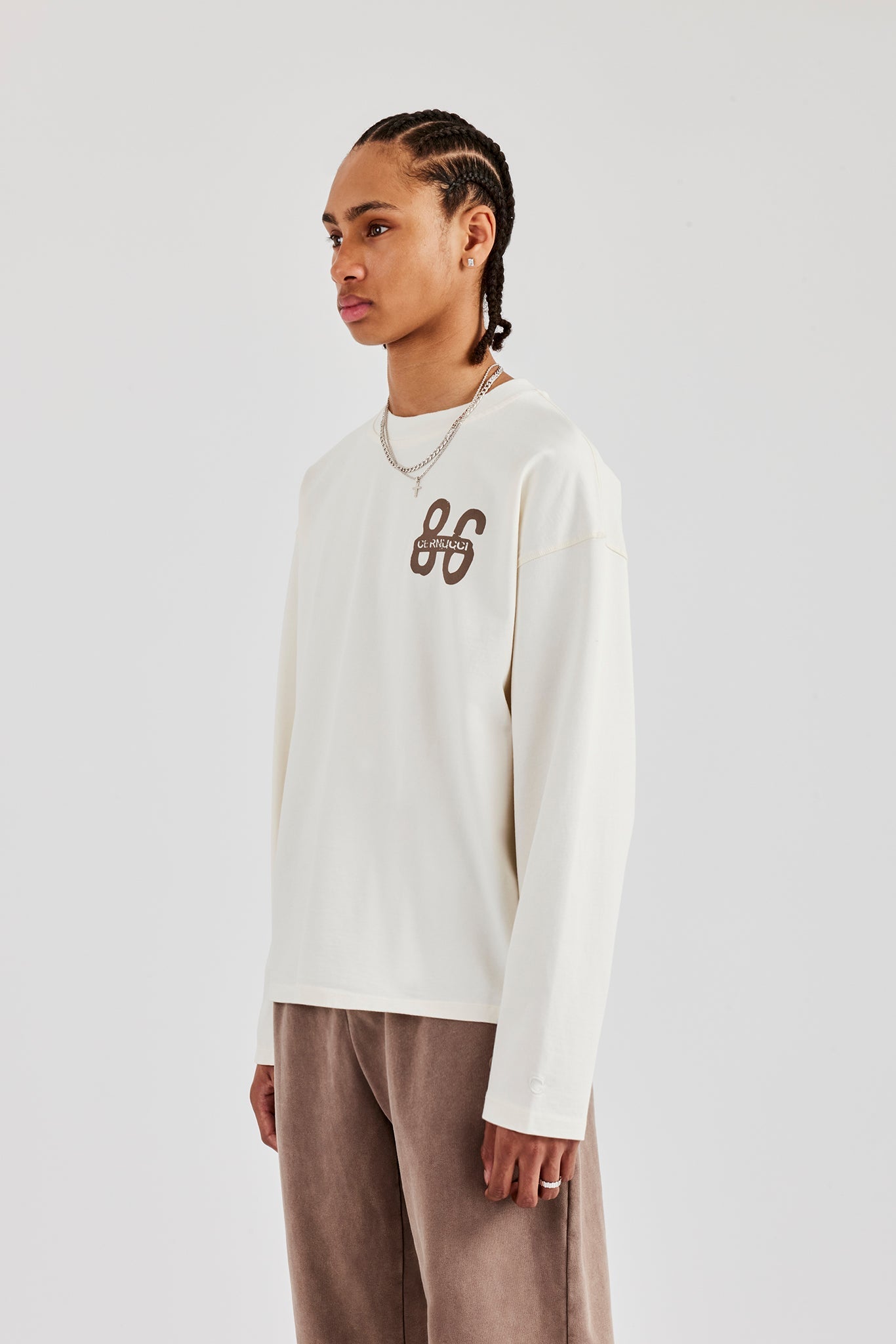 Washed 86 Long Sleeve T-Shirt - Off White | Mens Tees & Vests