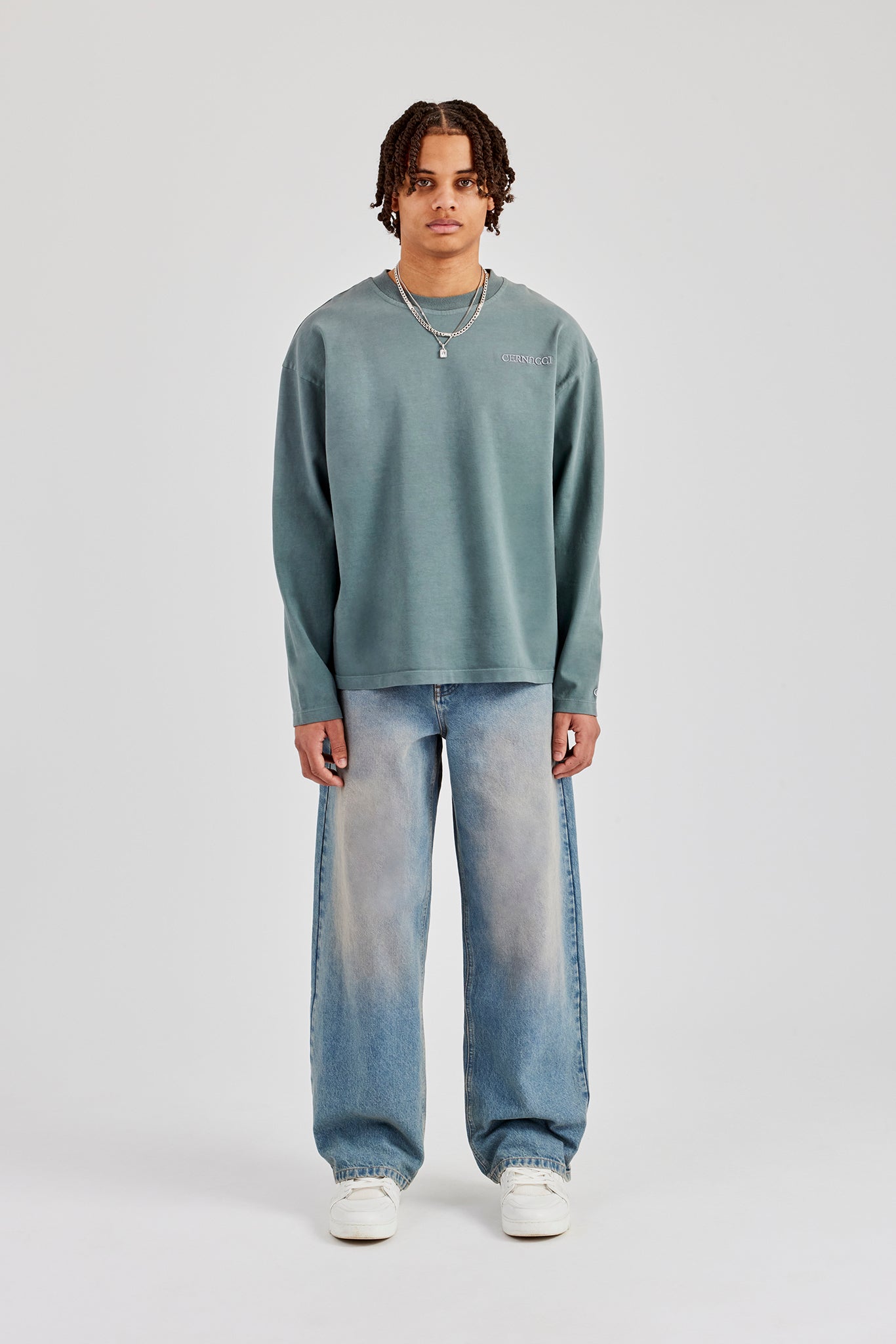 Washed Logo Long Sleeve T-Shirt - Grey