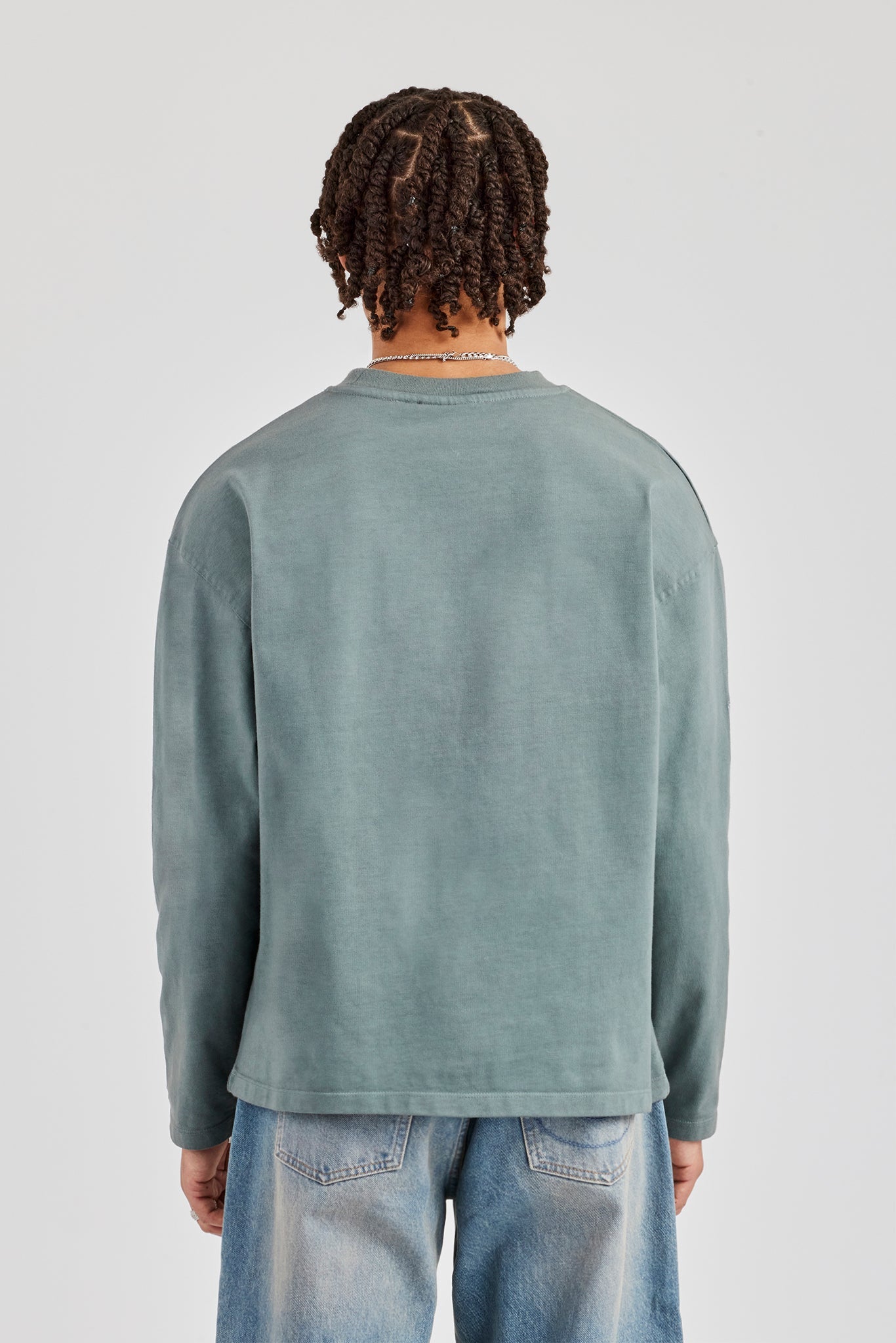 Washed Raw Hem Long Sleeve T-Shirt - Grey