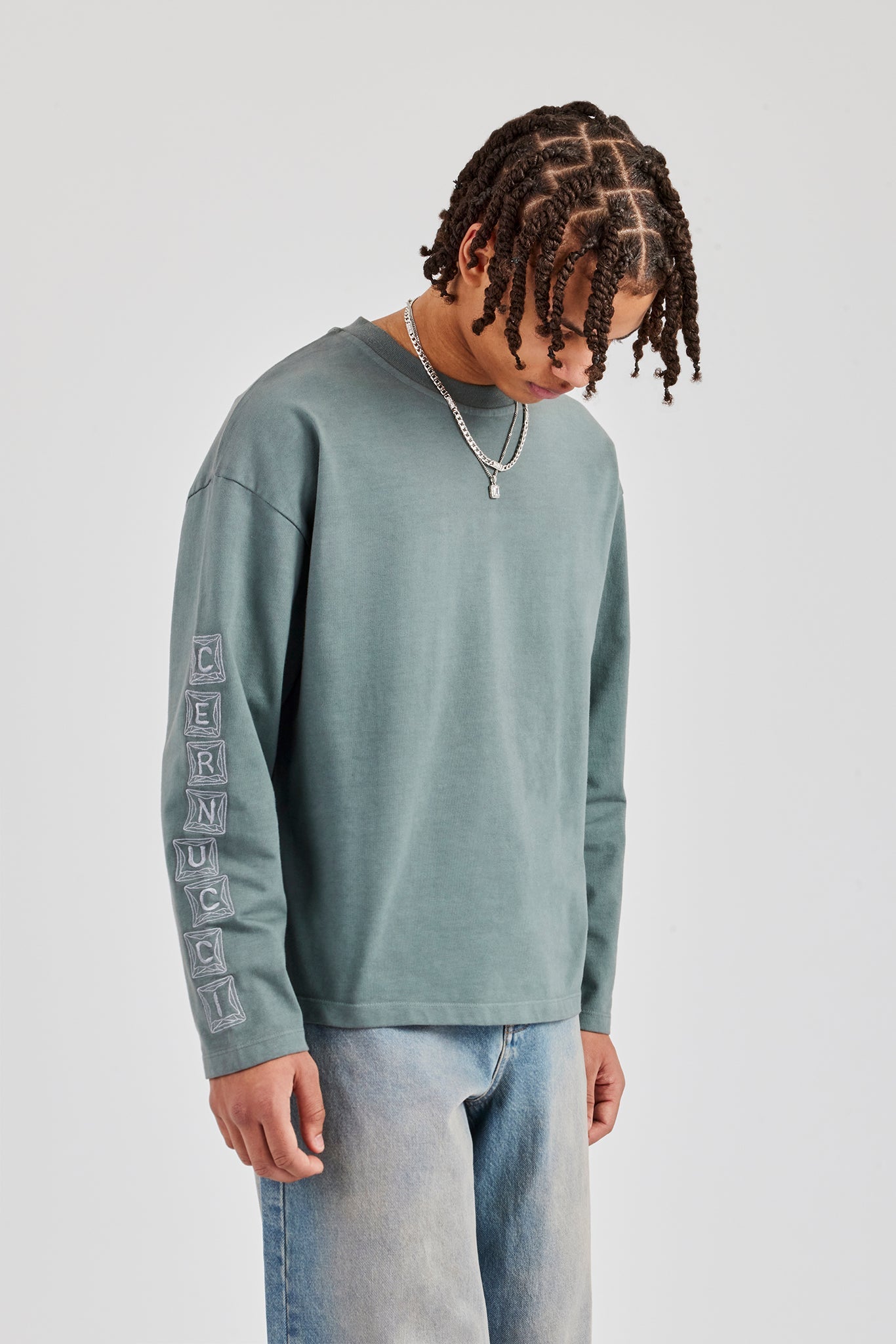 Washed Raw Hem Long Sleeve T-Shirt - Grey