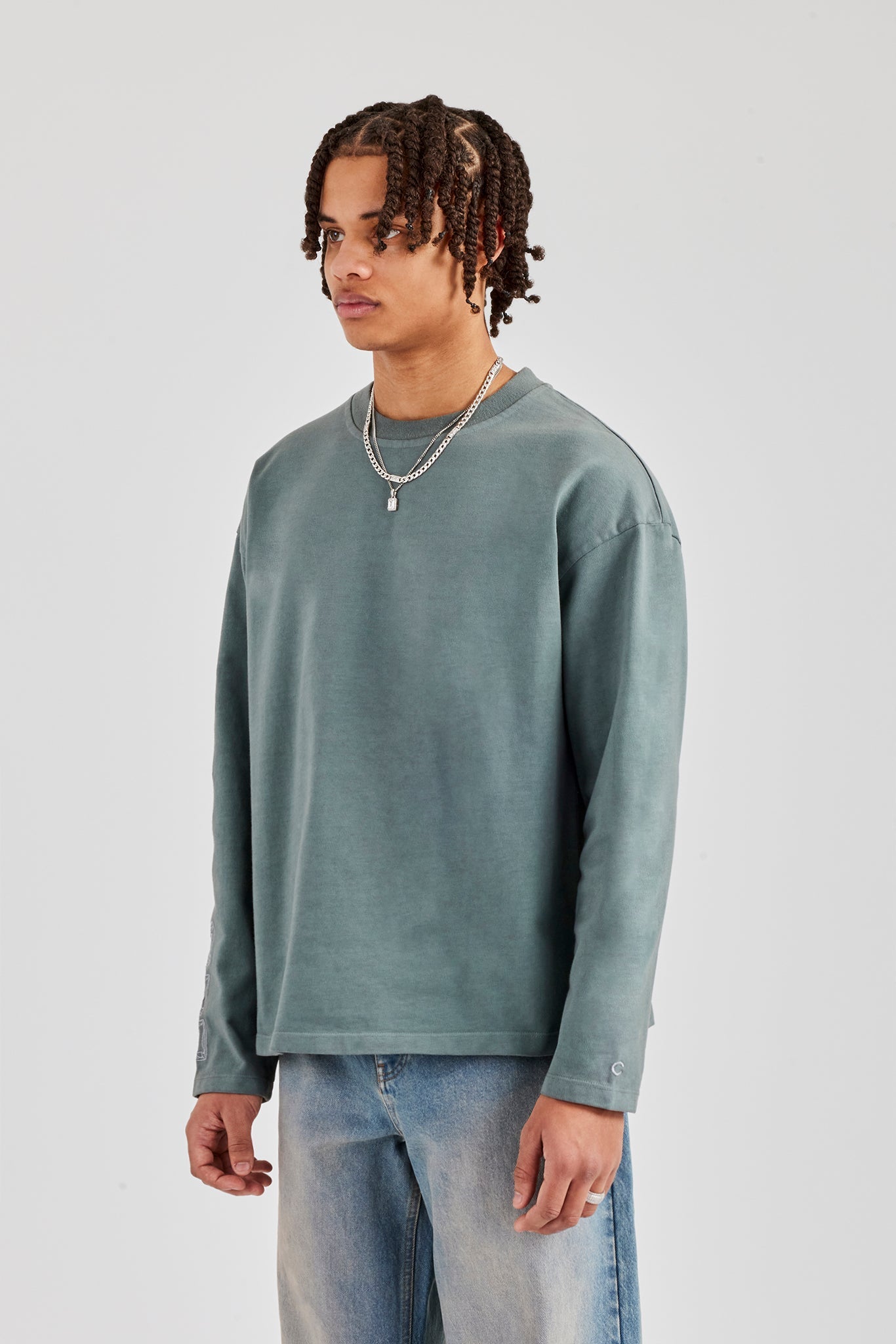 Washed Raw Hem Long Sleeve T-Shirt - Grey | Mens Tees & Vests