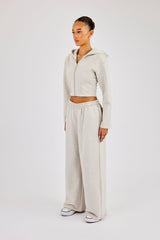 Corset Zip Through Hoodie & Super Baggy Wide Leg Jogger - Grey Marl