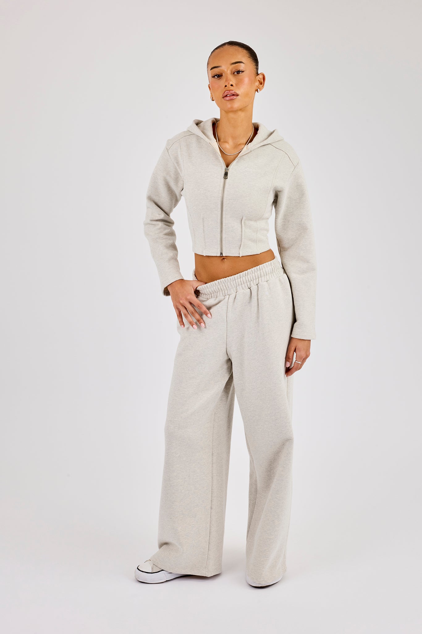 Corset Zip Through Hoodie - Grey Marl