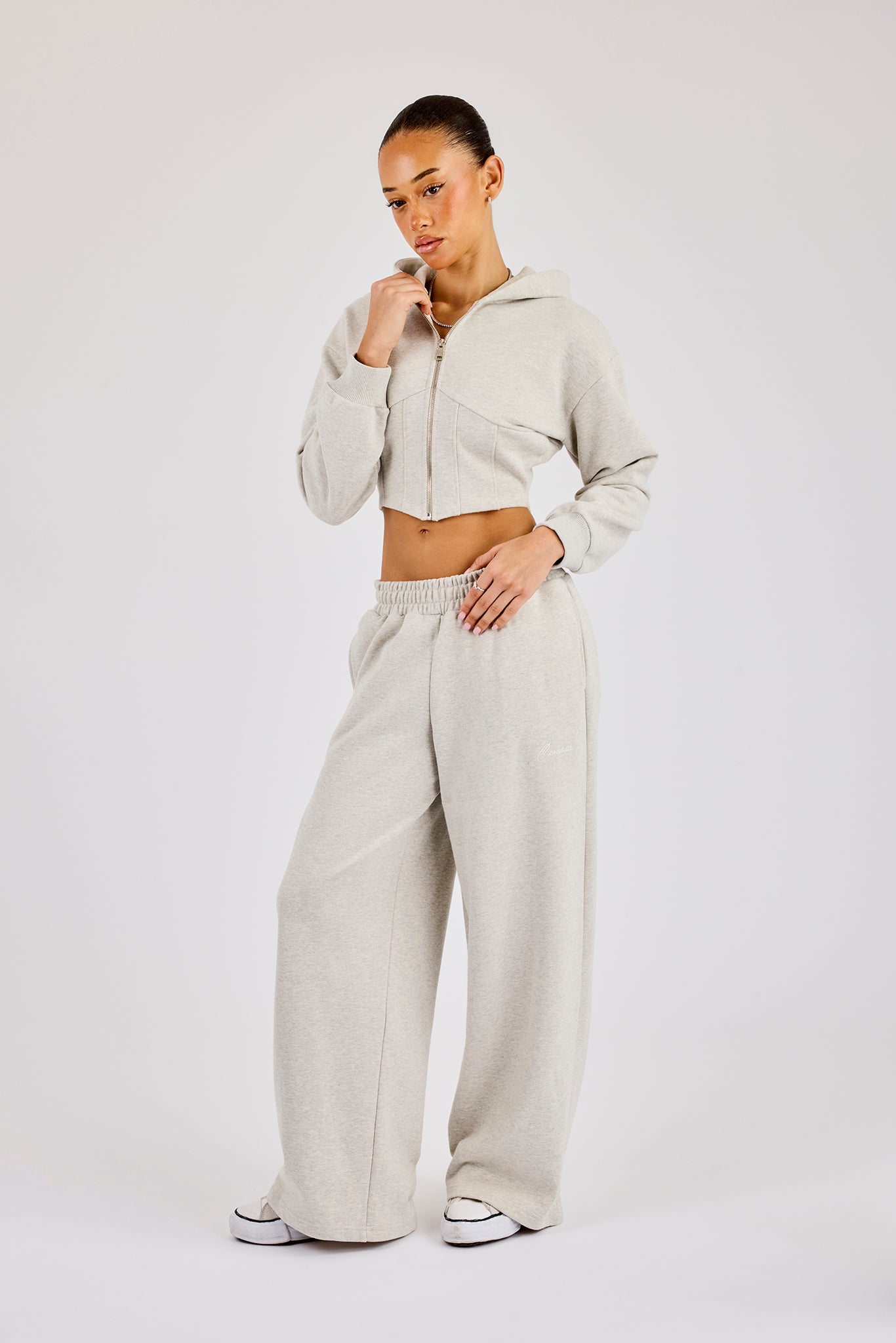 Corset Zip Through Hoodie - Ash Grey