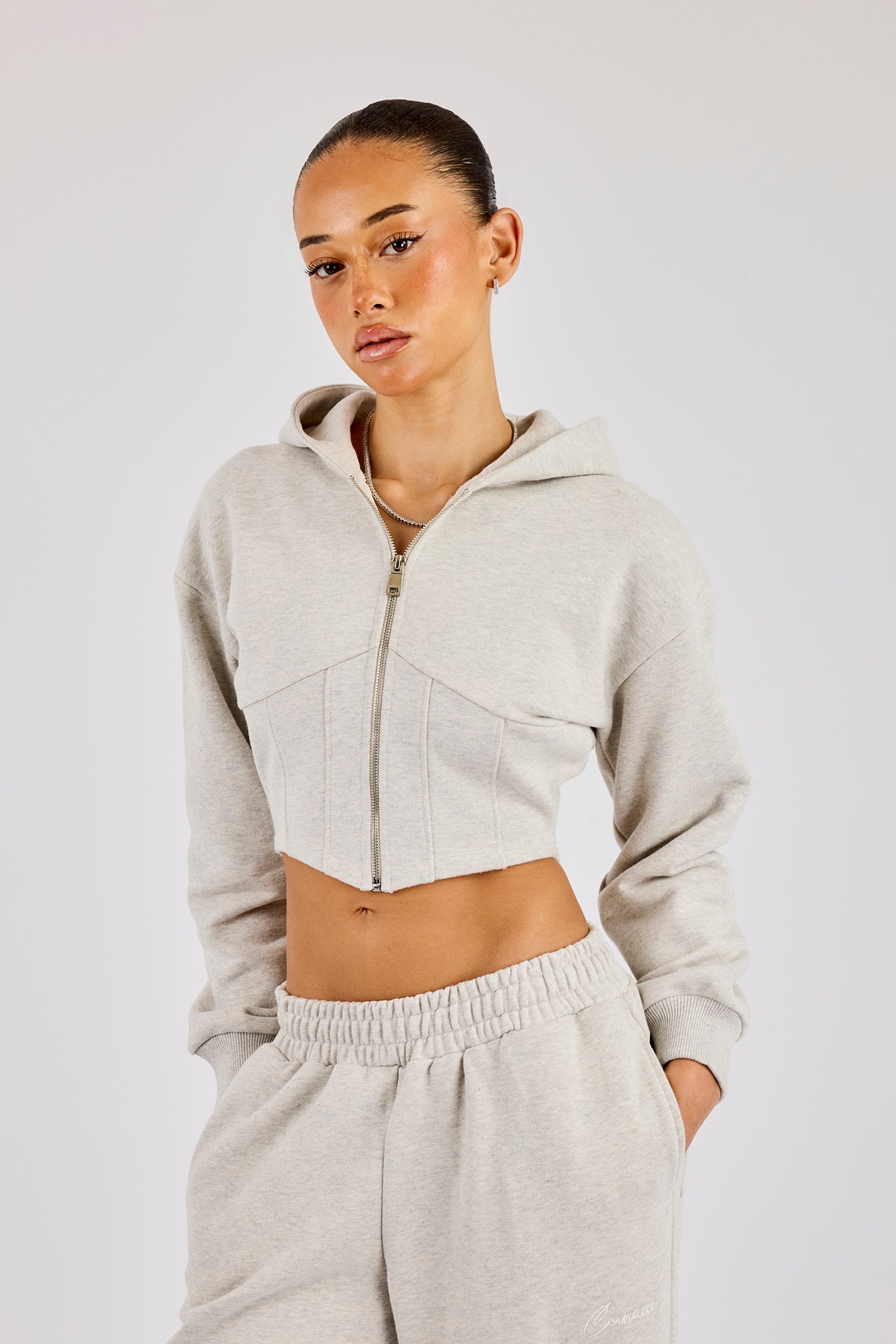 Corset Zip Through Hoodie - Ash Grey