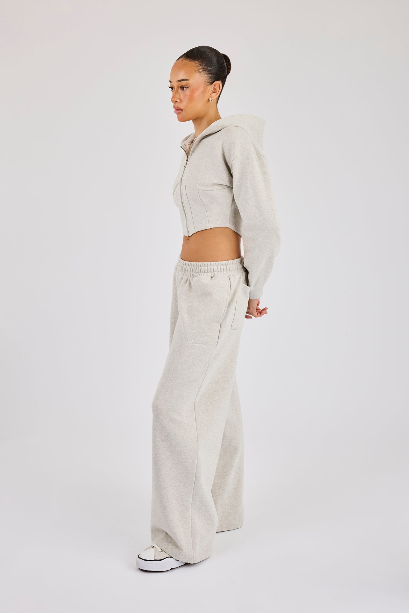 Corset Zip Through Hoodie & Super Baggy Wide Leg Jogger - Ash Grey