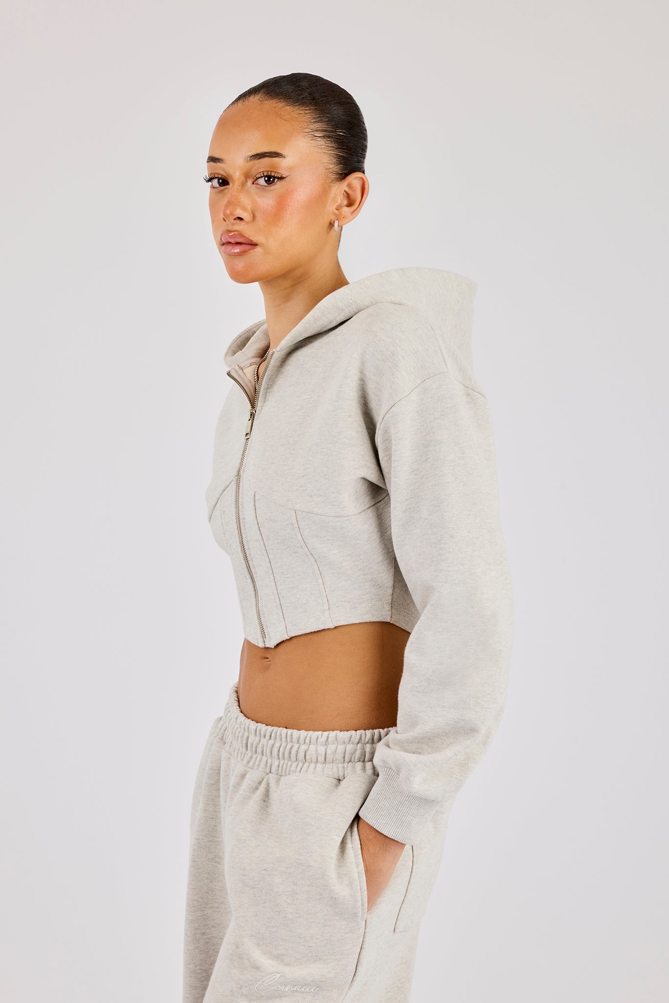 Corset Zip Through Hoodie & Super Baggy Wide Leg Jogger - Ash Grey