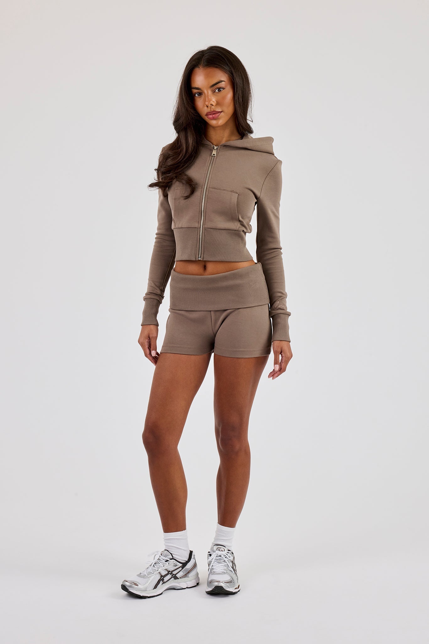 Soft Touch Rib Contrast Fitted Zip Through - Taupe