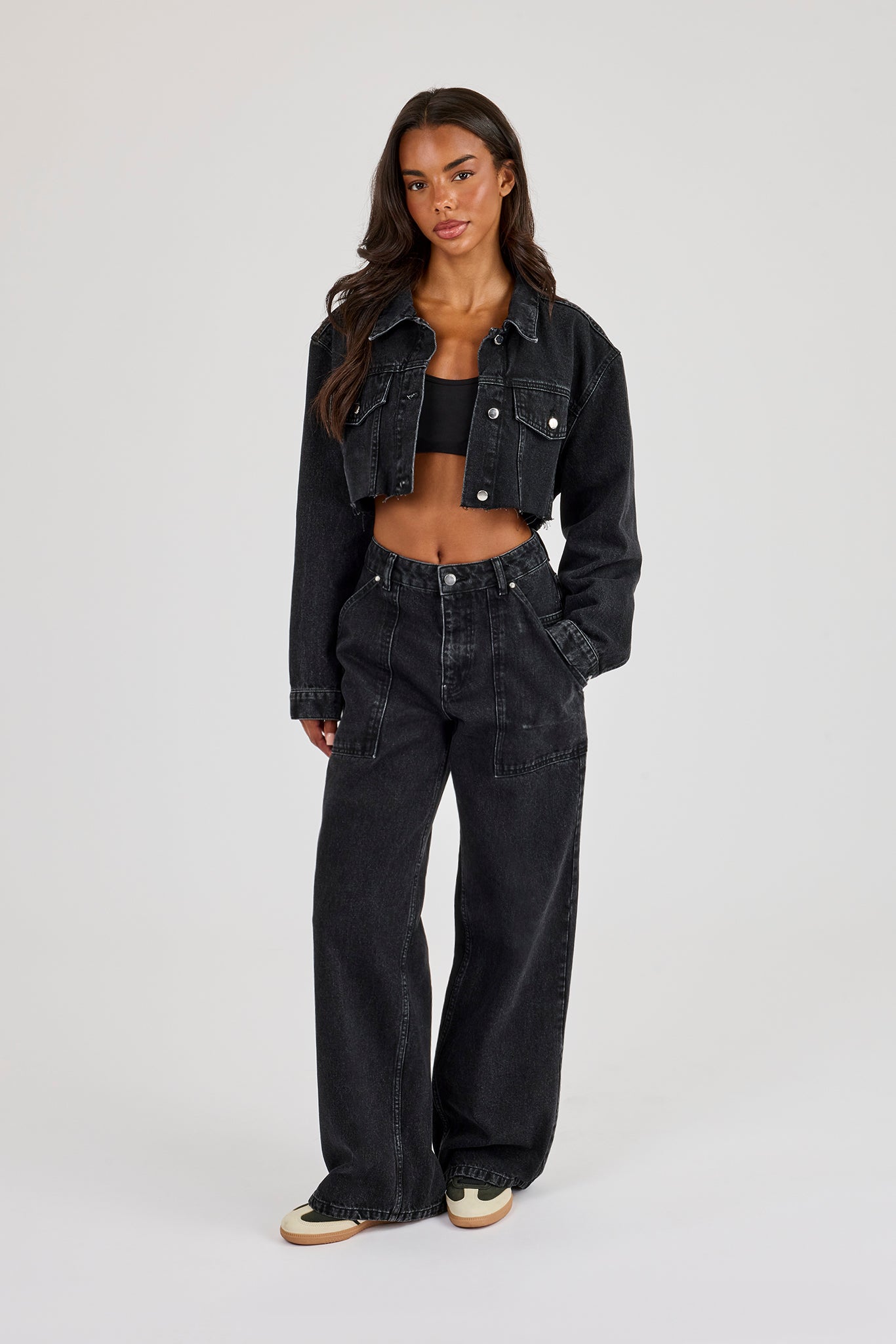 Super Cropped Denim Jacket - Washed Black