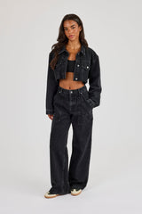 Super Cropped Denim Jacket - Washed Black