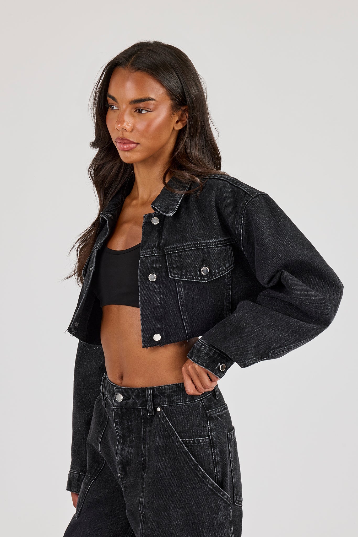 Super Cropped Denim Jacket - Washed Black
