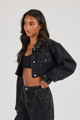 Super Cropped Denim Jacket - Washed Black