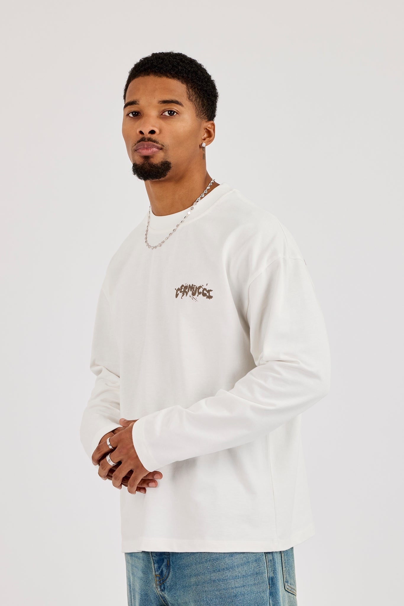 Long Sleeve Back Puff Print T-Shirt - Off White