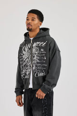 Cherub Text Printed Zip Through - Charcoal