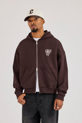 CN17 Diamond Graphic Zip Hoodie - Dark Brown