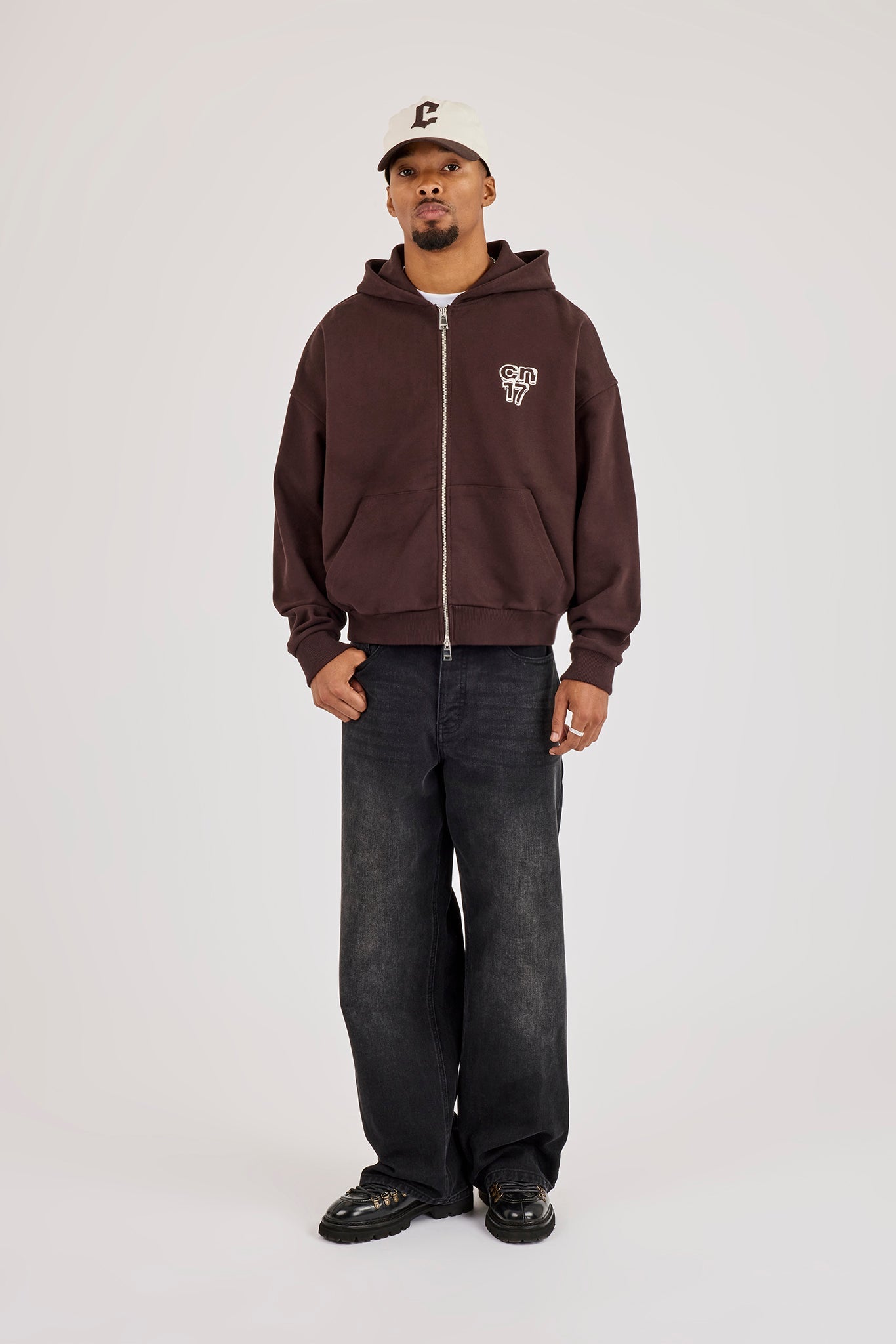CN17 Diamond Graphic Zip Hoodie - Dark Brown