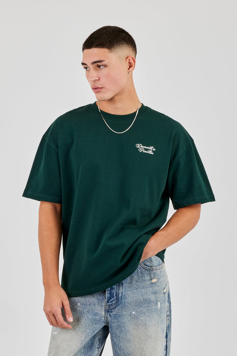 Diamonds Back Print Oversized T-Shirt - Forest Green