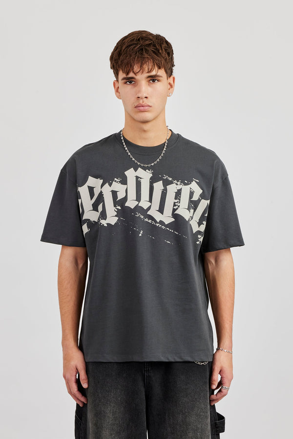 Cernucci Chest Print Oversized T-Shirt - Charcoal
