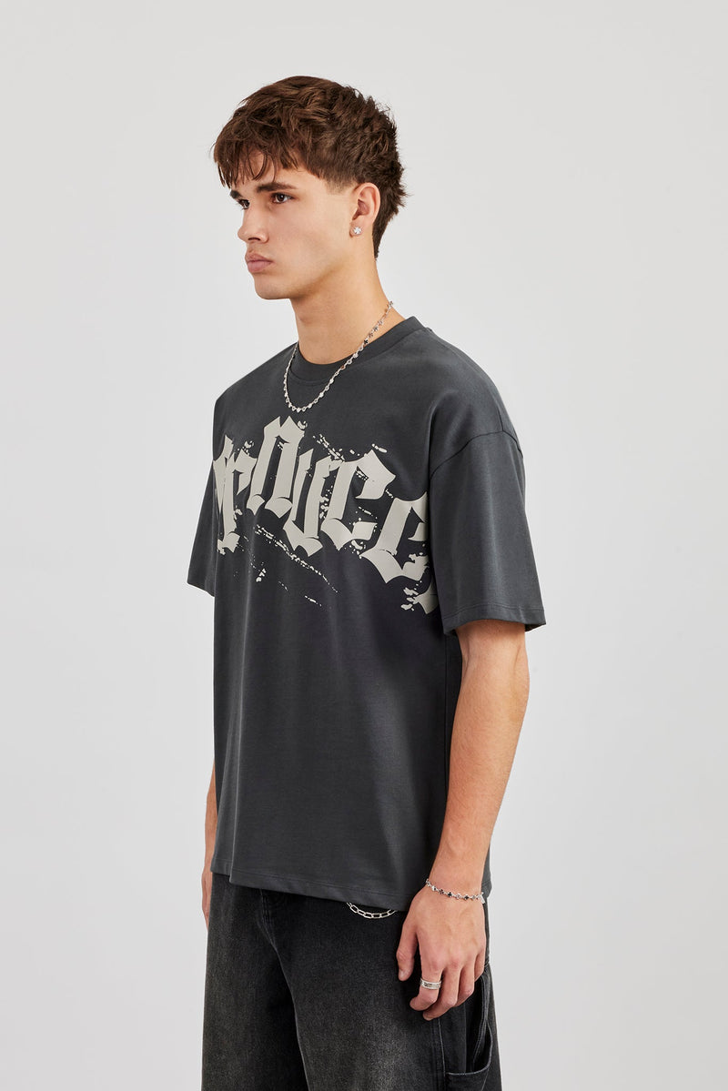 Cernucci Chest Print Oversized T-Shirt - Charcoal