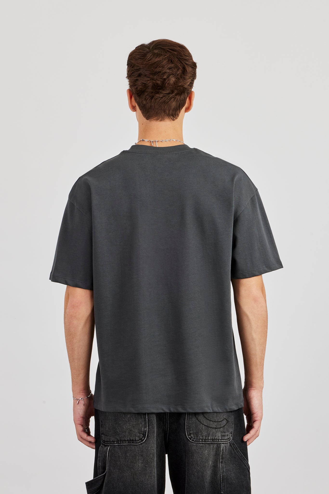 Cernucci Chest Print Oversized T-Shirt - Charcoal
