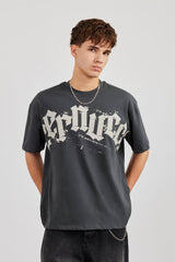 Cernucci Chest Print Oversized T-Shirt - Charcoal
