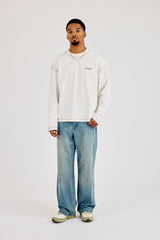 Long Sleeve Contrast Stitch Logo T-Shirt - Off White