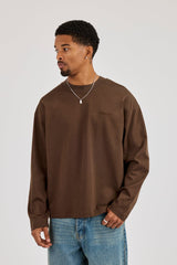 Long Sleeve Embroidered T-Shirt - Brown