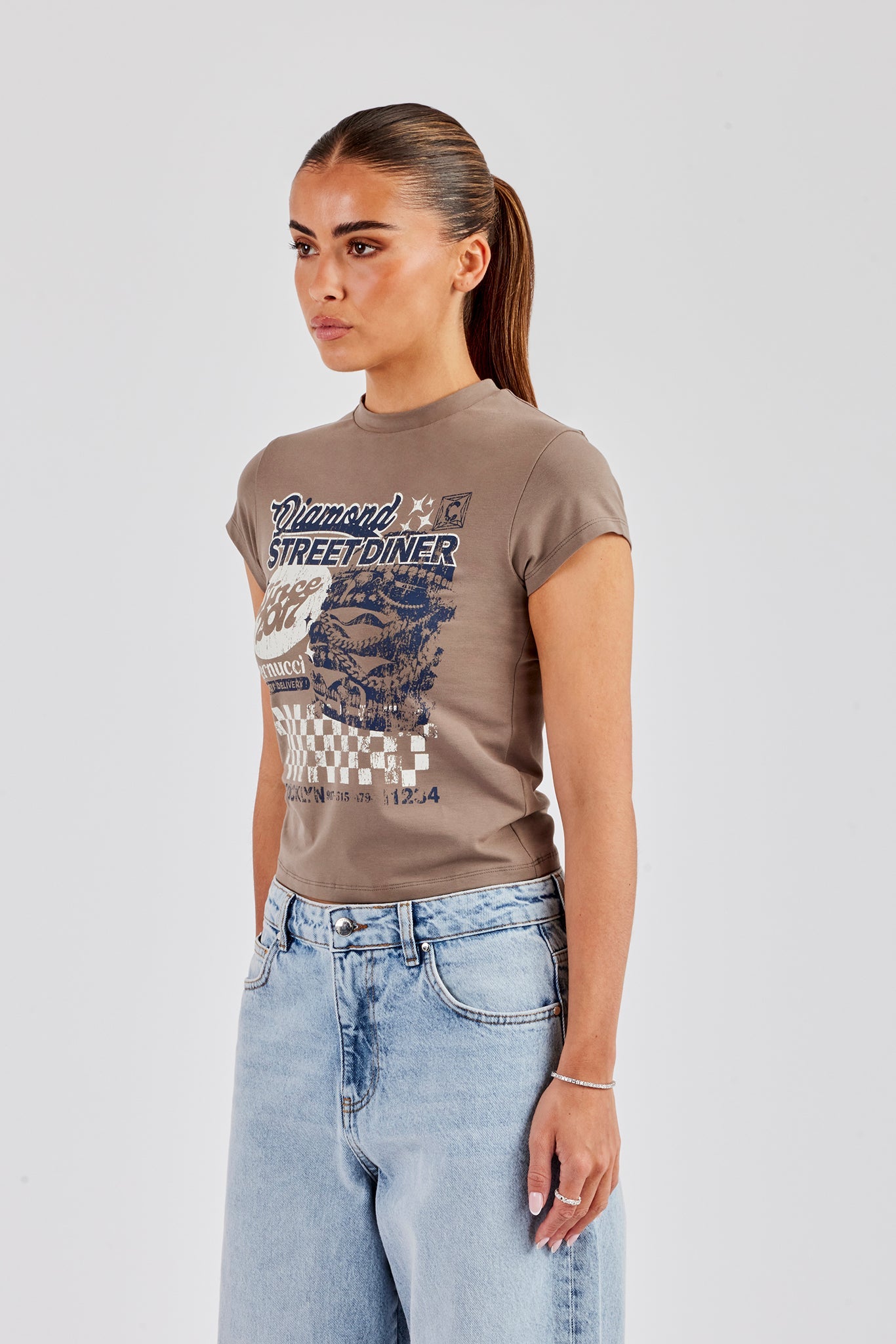 Diamond Diner Baby Tee - Taupe