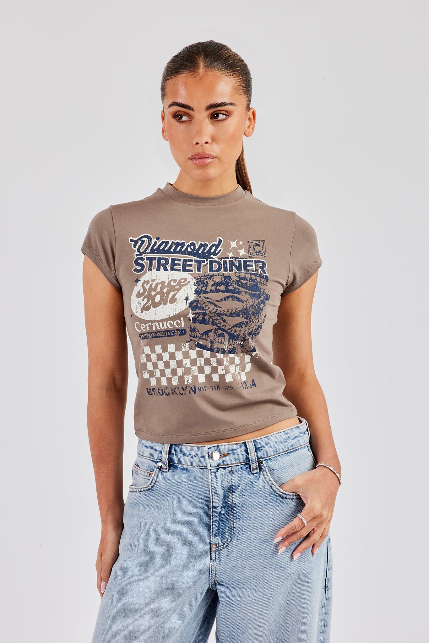 Diamond Diner Baby Tee - Taupe