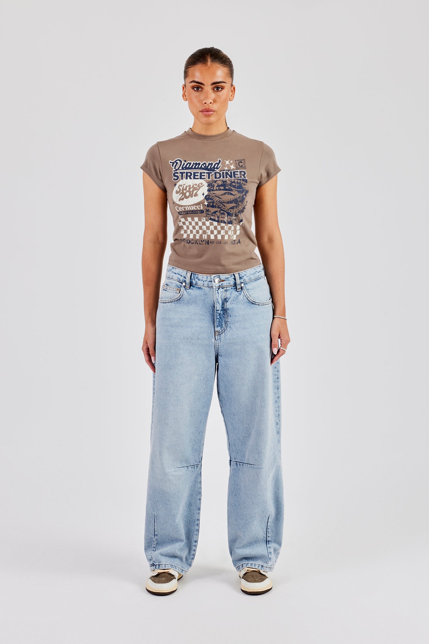 Diamond Diner Baby Tee - Taupe