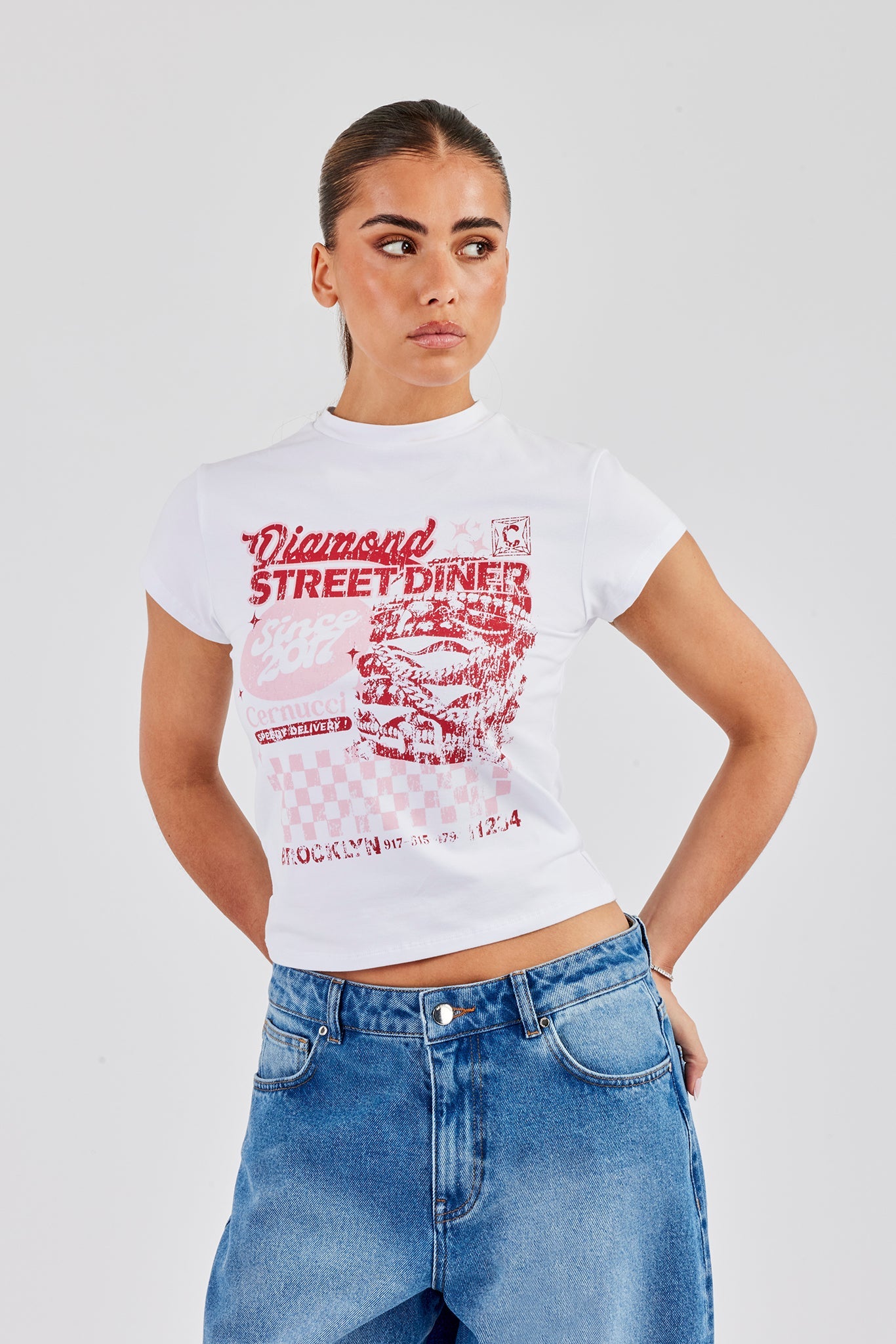 Diamond Diner Baby Tee - White