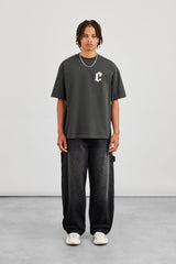 Oversized Gothic Font Print T-Shirt - Charcoal