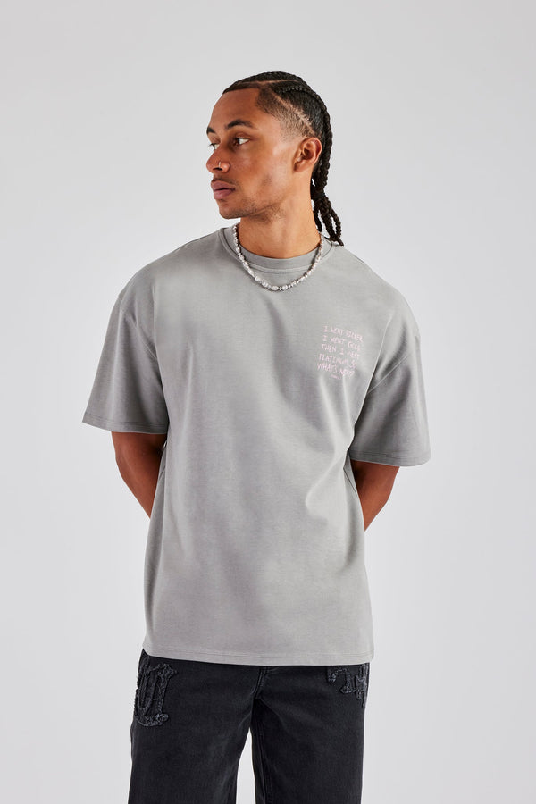 Platinum Back Quote Oversized T-Shirt - Charcoal