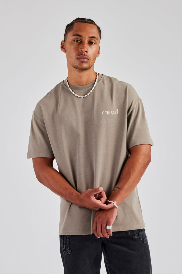 Championship Back Quote Oversized T-Shirt - Taupe